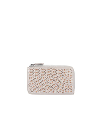 Openwork zipped card holder in leather - Pearl & Sand