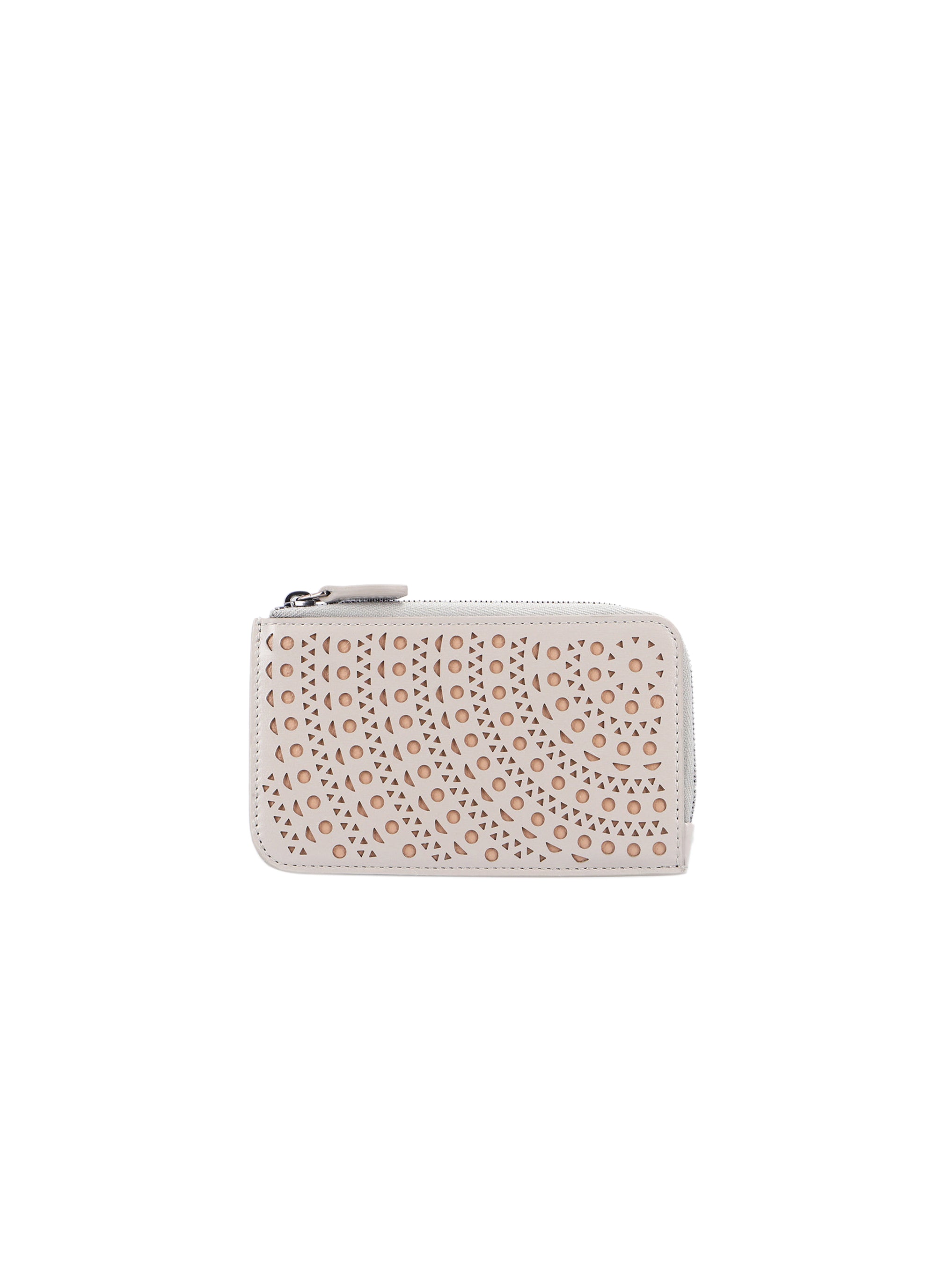 Openwork zipped card holder in leather - Pearl & Sand