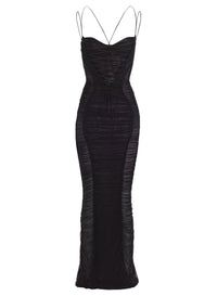 BLACK DRAPED MESH DRESS