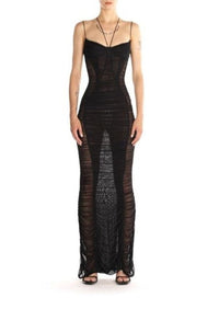 MAGENTA BACKLESS RUCHED MESH GOWN