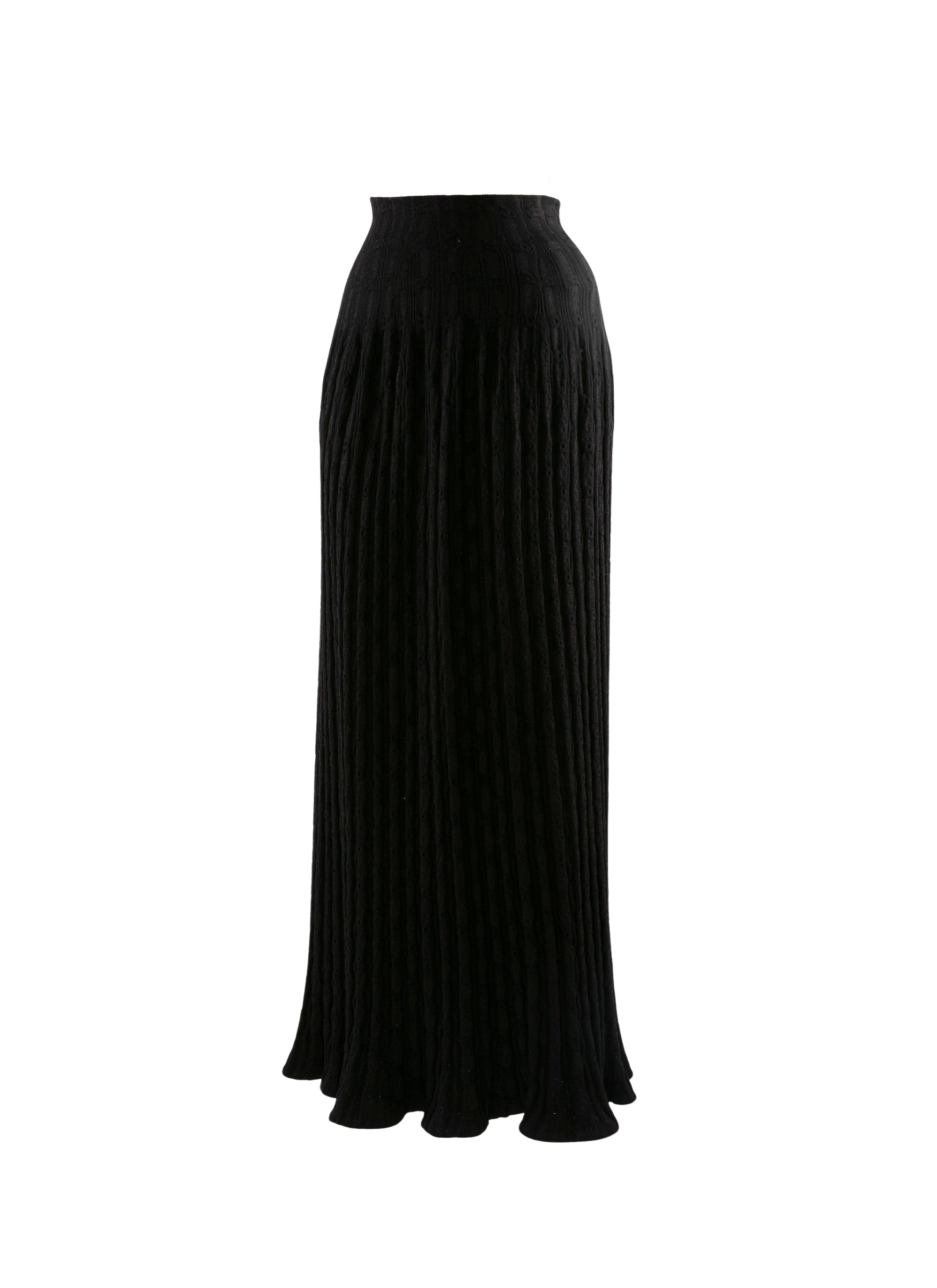Long pleated skirt in wool - Ebene & Black