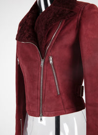 Long-sleeved leather perfecto - Red & Flesh