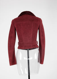 Long-sleeved leather perfecto - Red & Flesh