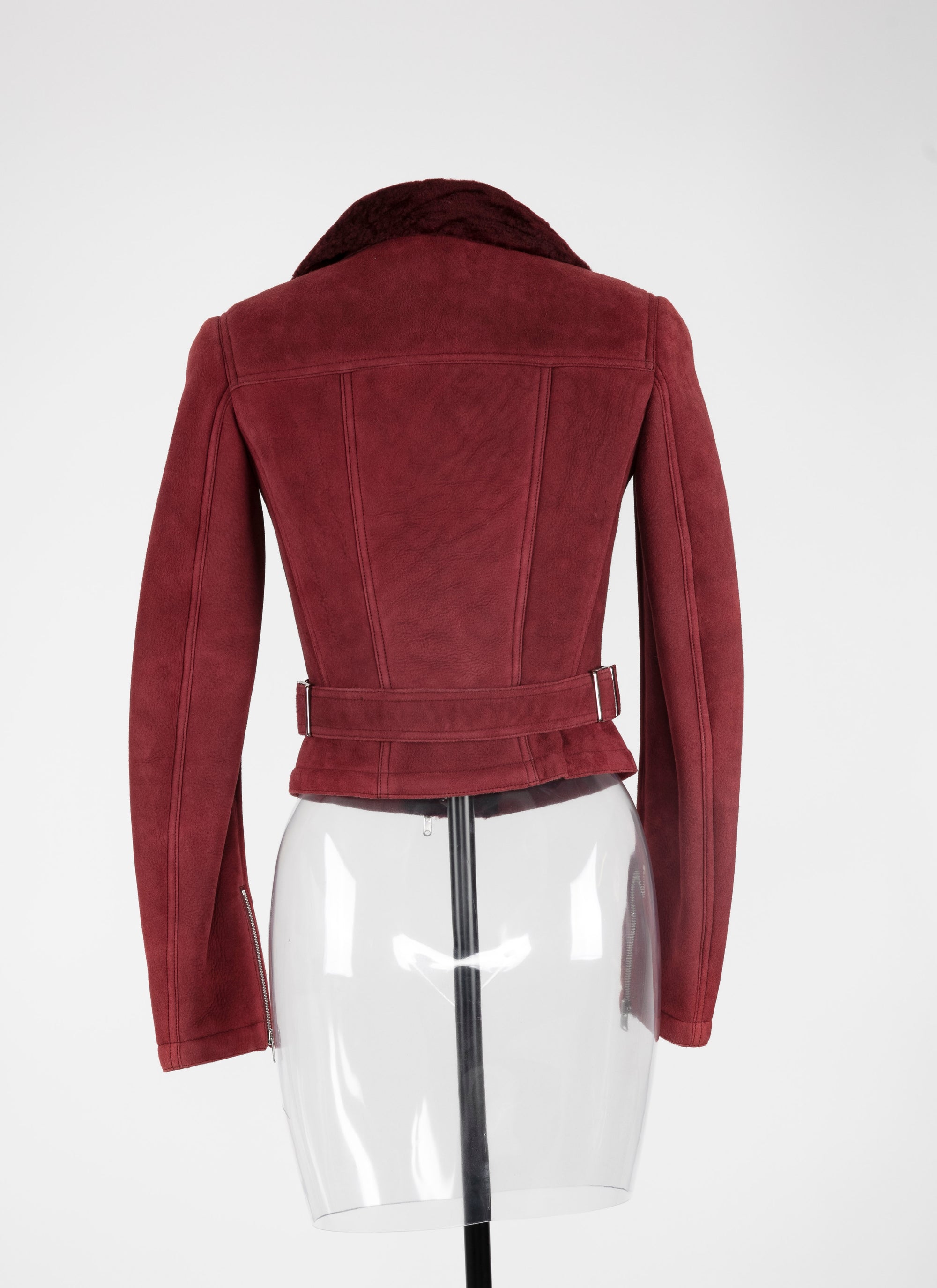 Long-sleeved leather perfecto - Red & Flesh