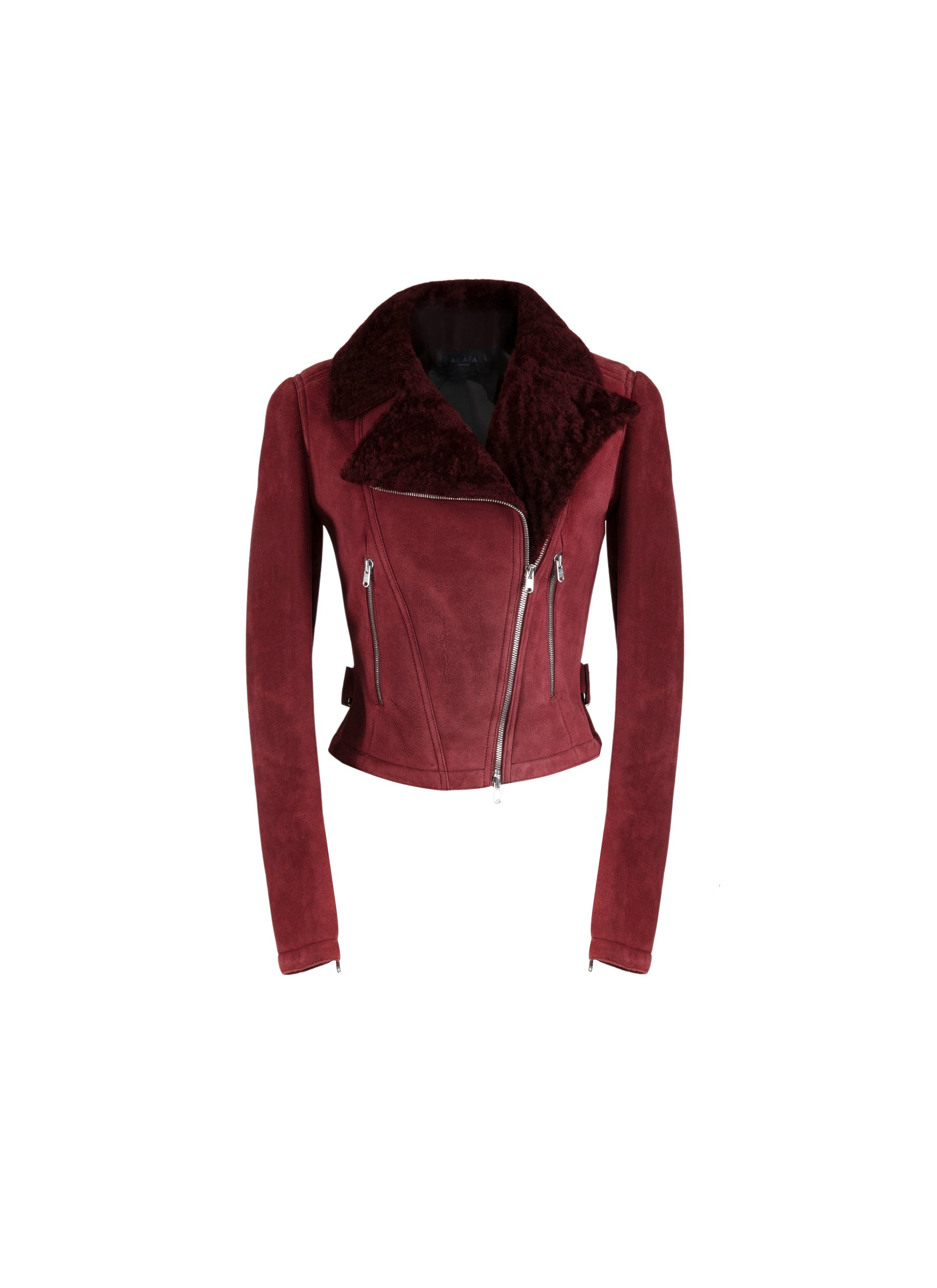 Long-sleeved leather perfecto - Red & Flesh