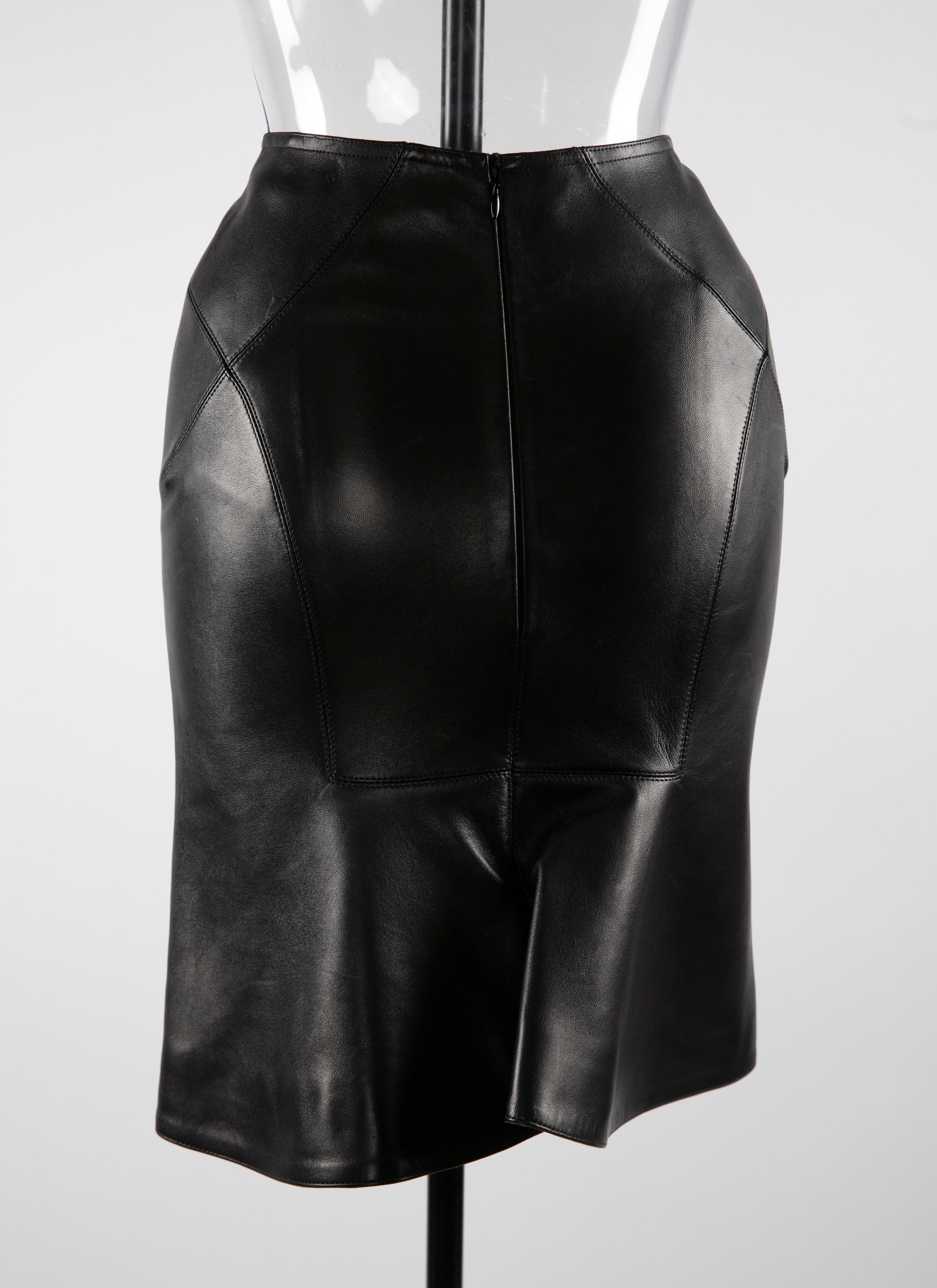 Pencil skirt with leather seam detail - Black intense