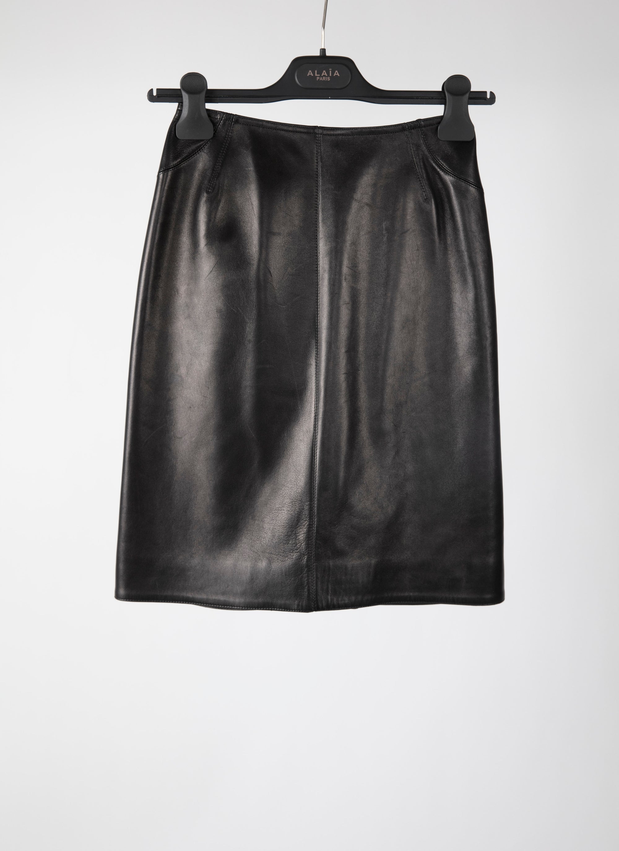 Pencil skirt with leather seam detail - Black intense