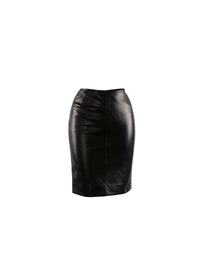 Pencil skirt with leather seam detail - Black intense