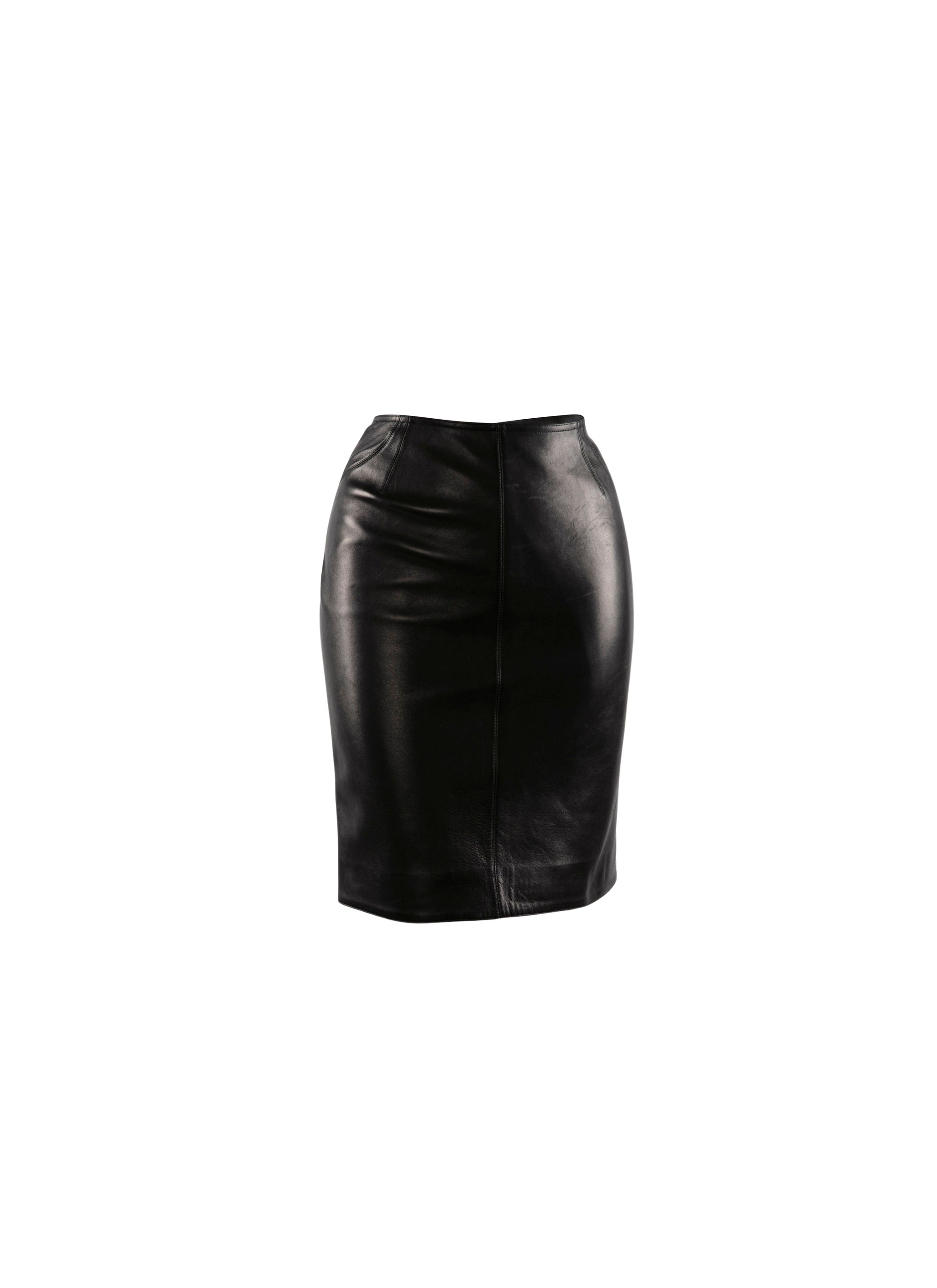 Pencil skirt with leather seam detail - Black intense