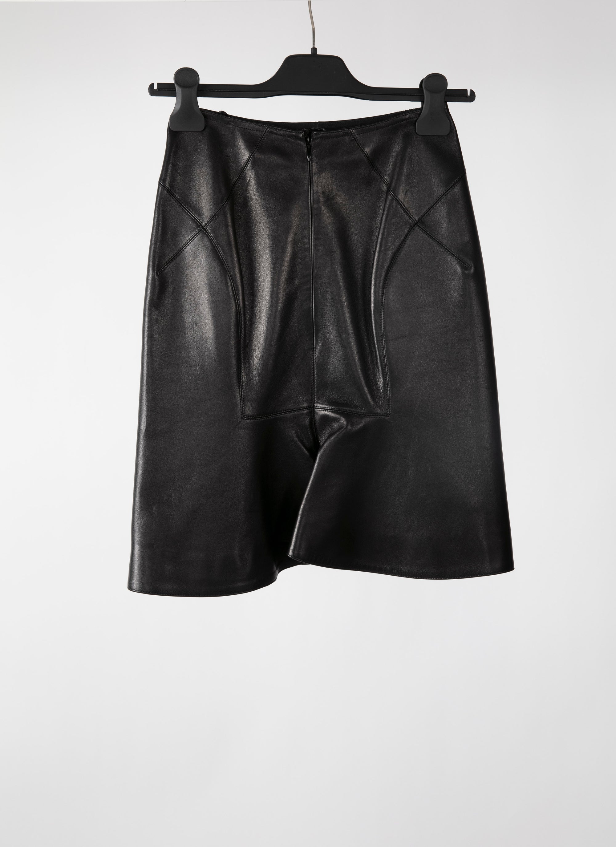 Pencil skirt with leather seam detail - Black intense