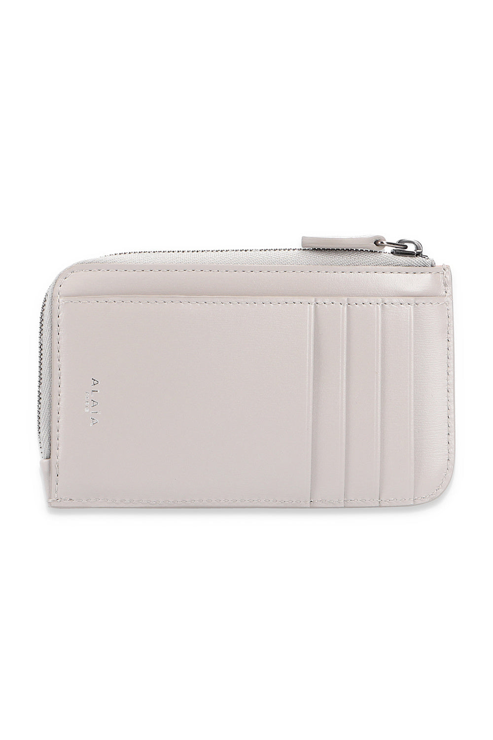 Zipped card holder, perforated motif in leather - Pearl & Sand
