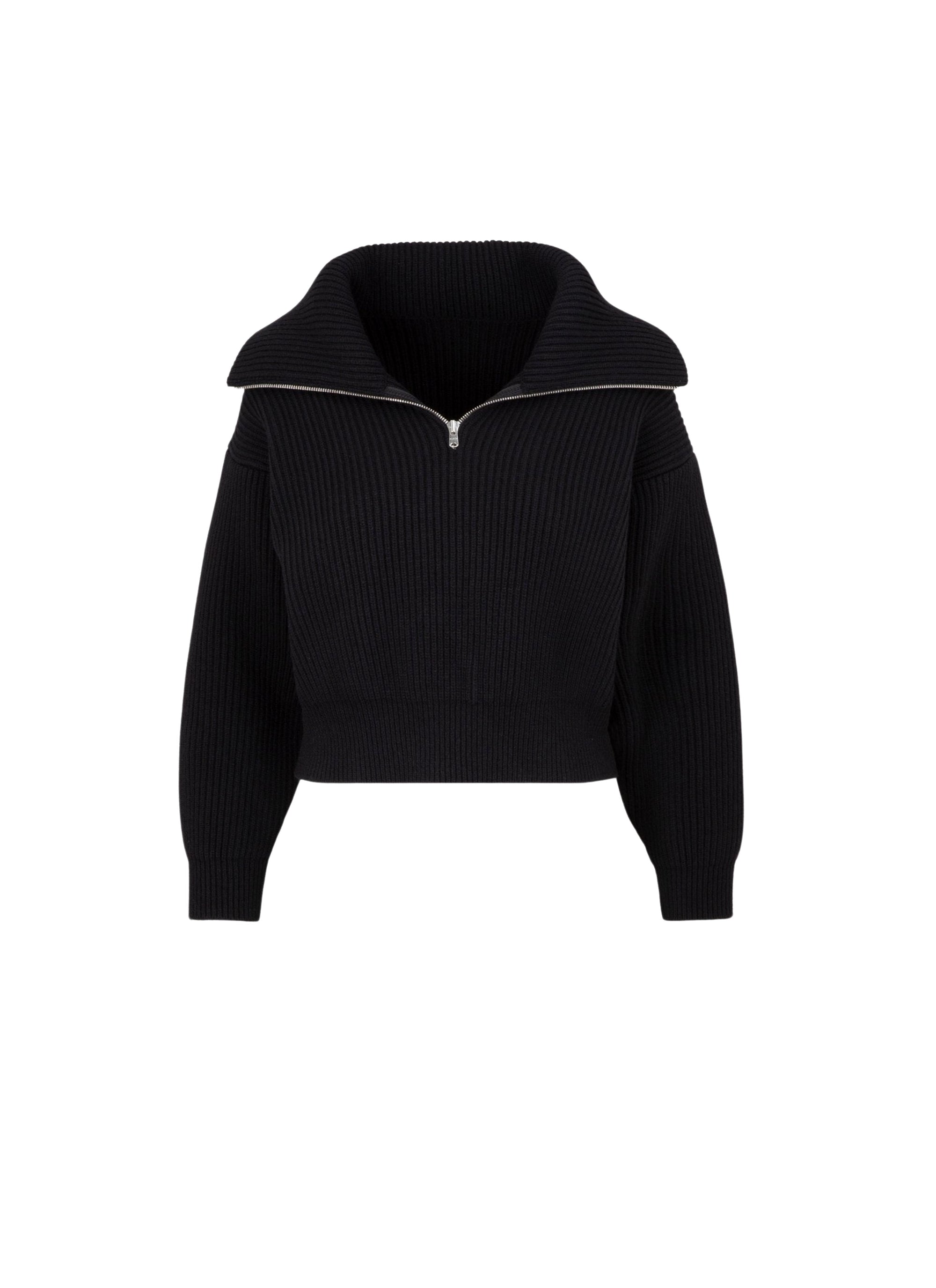 Pull col zippé en laine - Noir