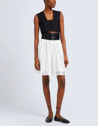 Belted skirt with wave embroidery - White