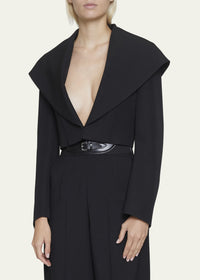 Veste à col profond et capuche en laine mélangée - Noir Alaïa