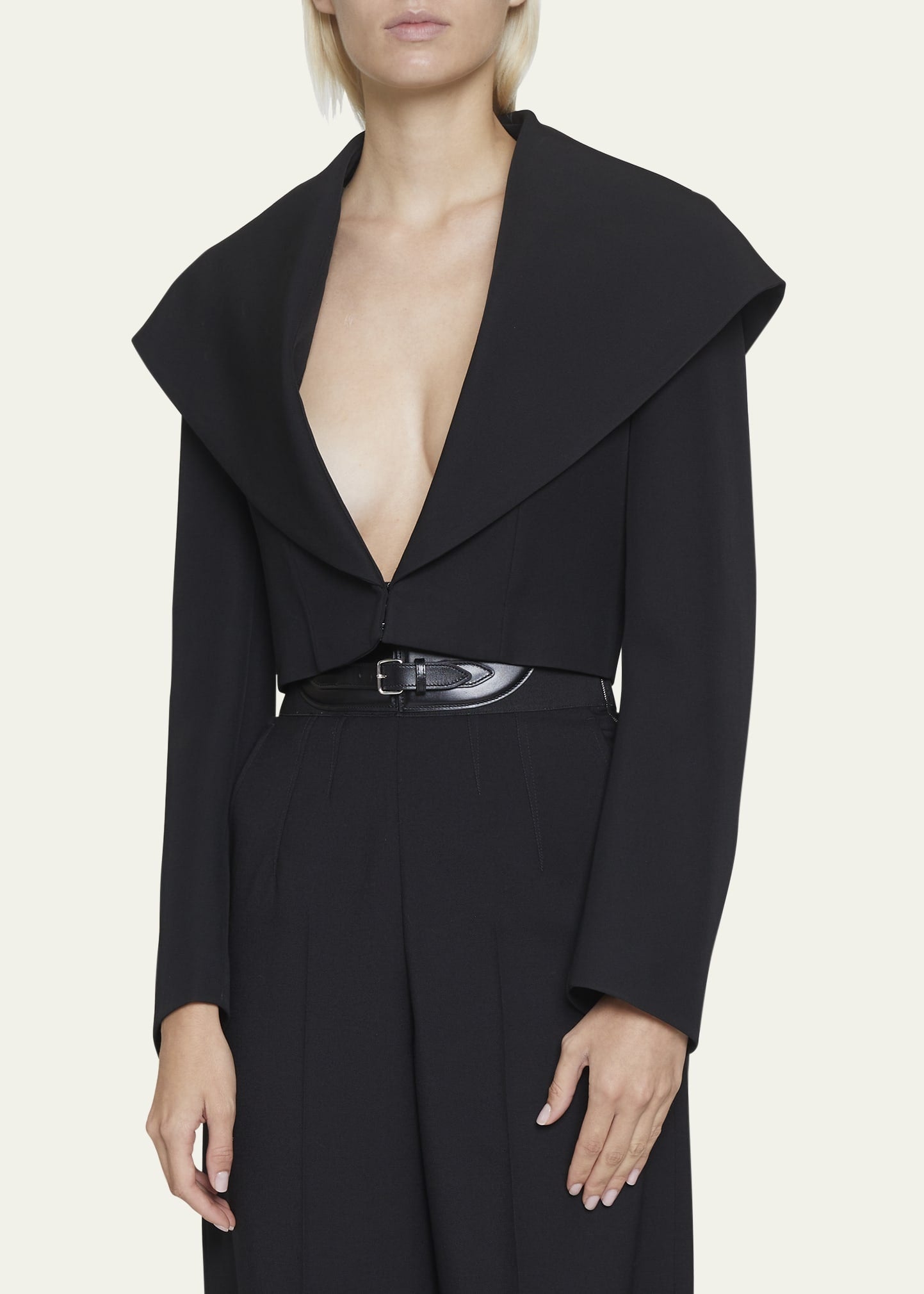Veste à col profond et capuche en laine mélangée - Noir Alaïa