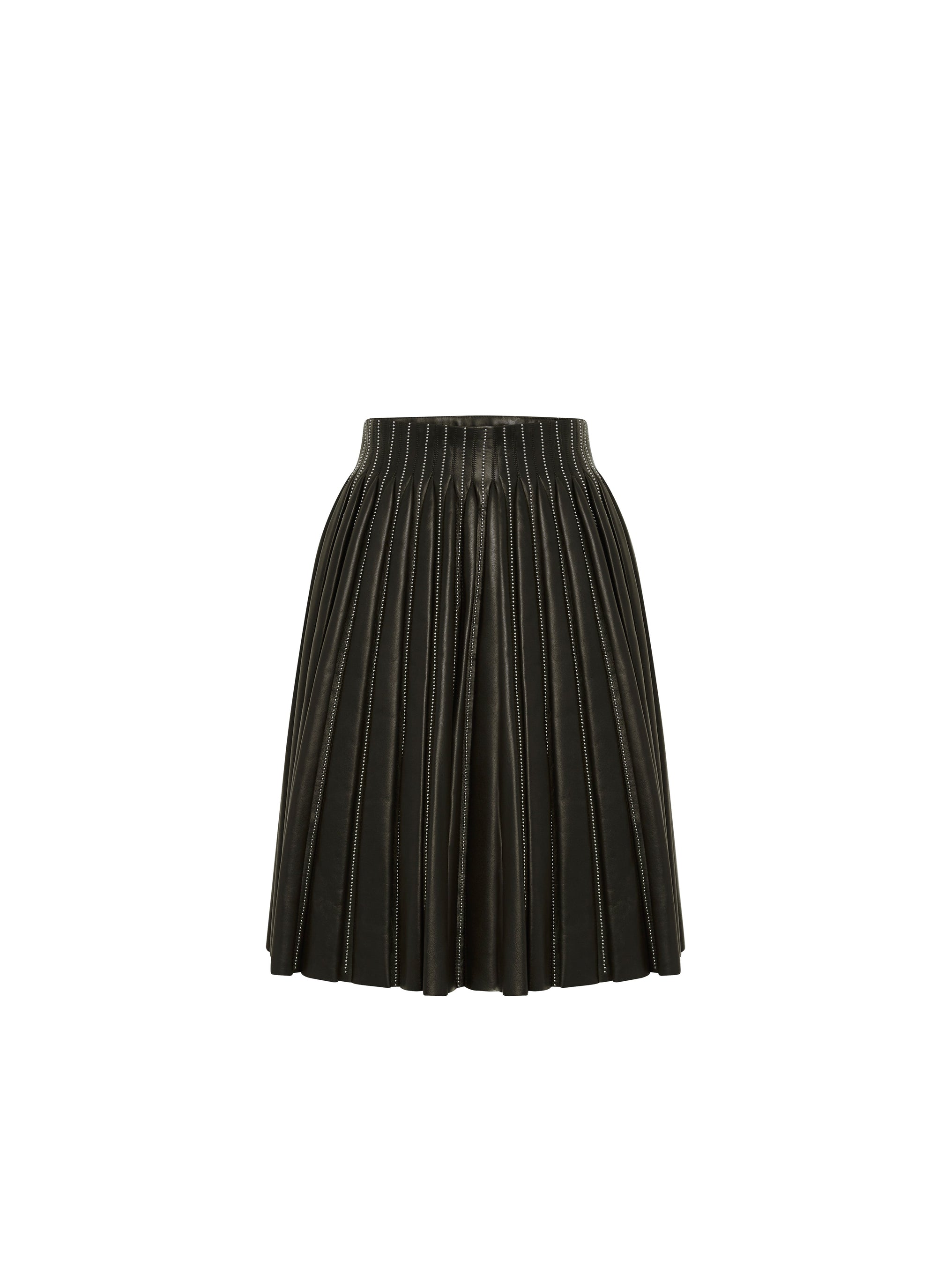 Jupe plissée en cuir avec détails cloutés - Noir