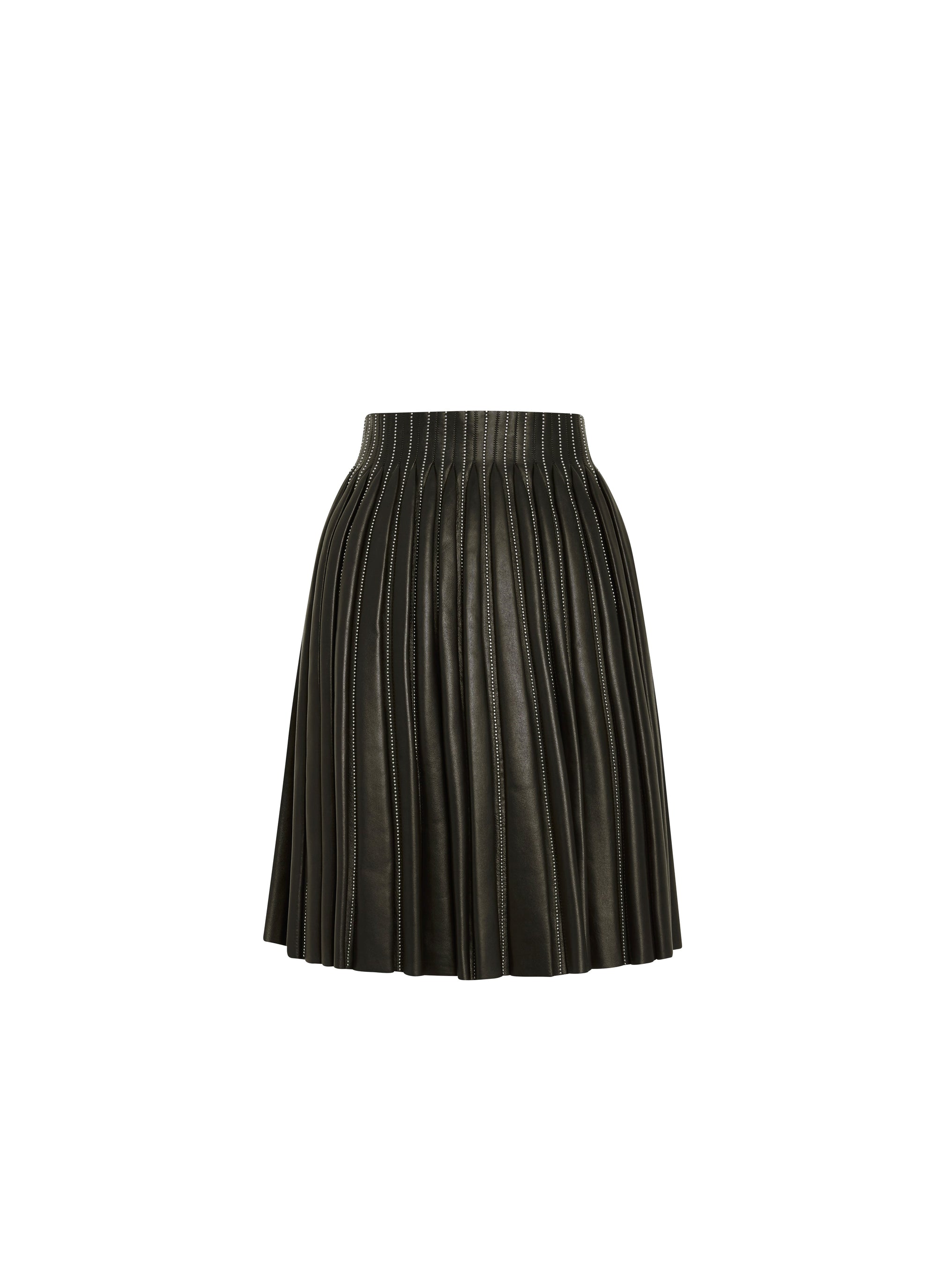 Jupe plissée en cuir avec détails cloutés - Noir