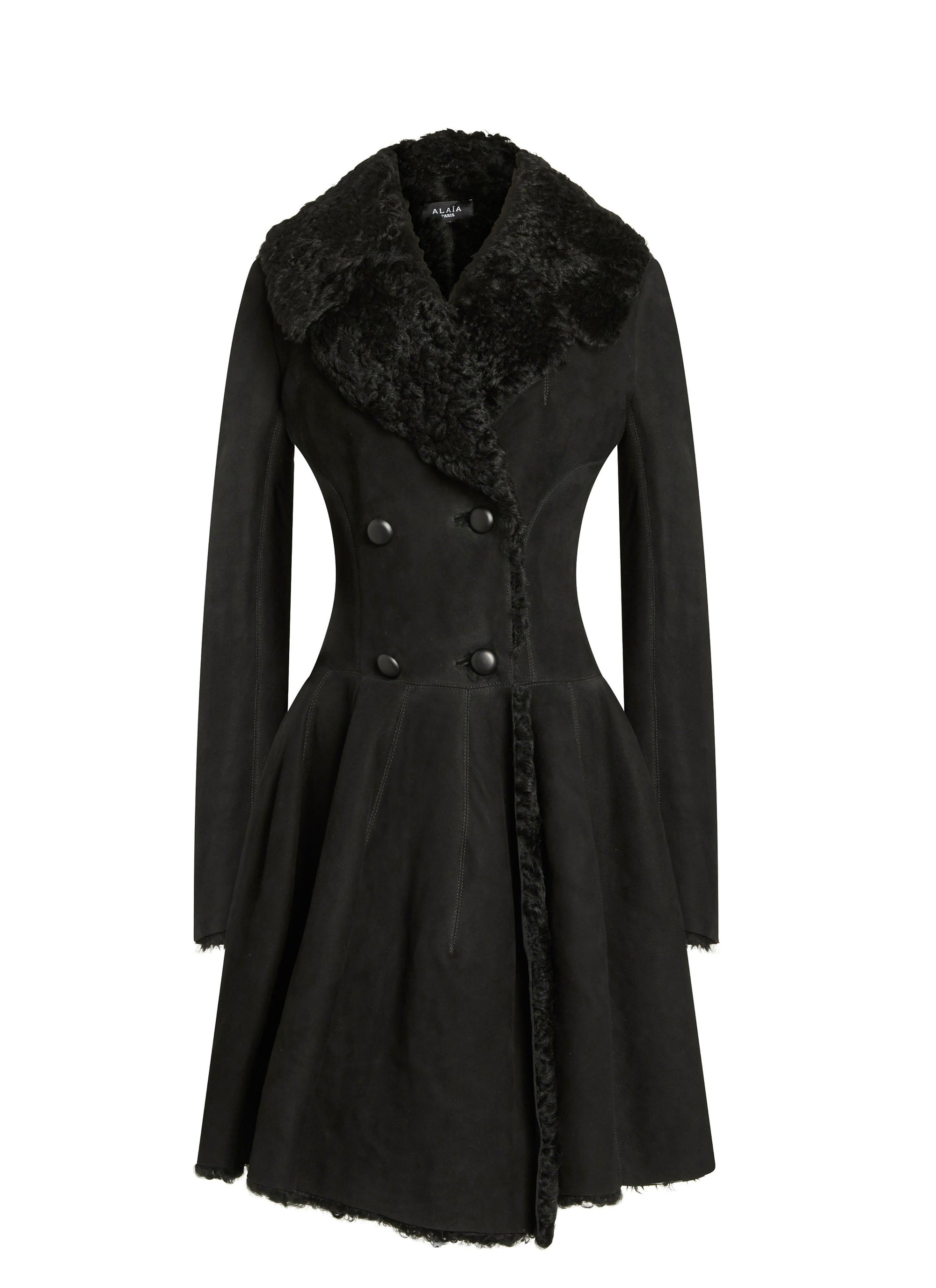 Fur collar coat - Black