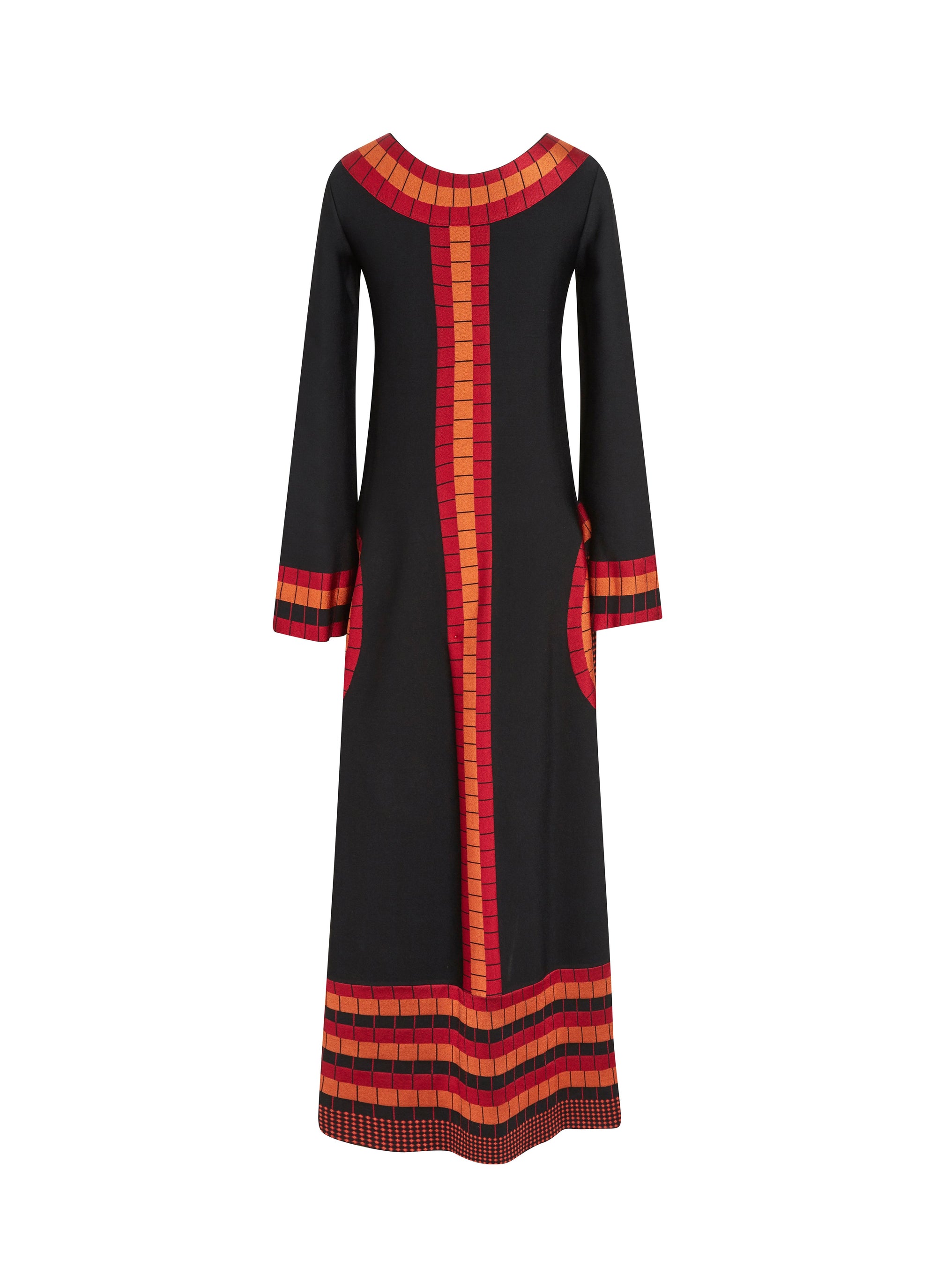 Long-sleeved knitted Marabout dress - Black & Red