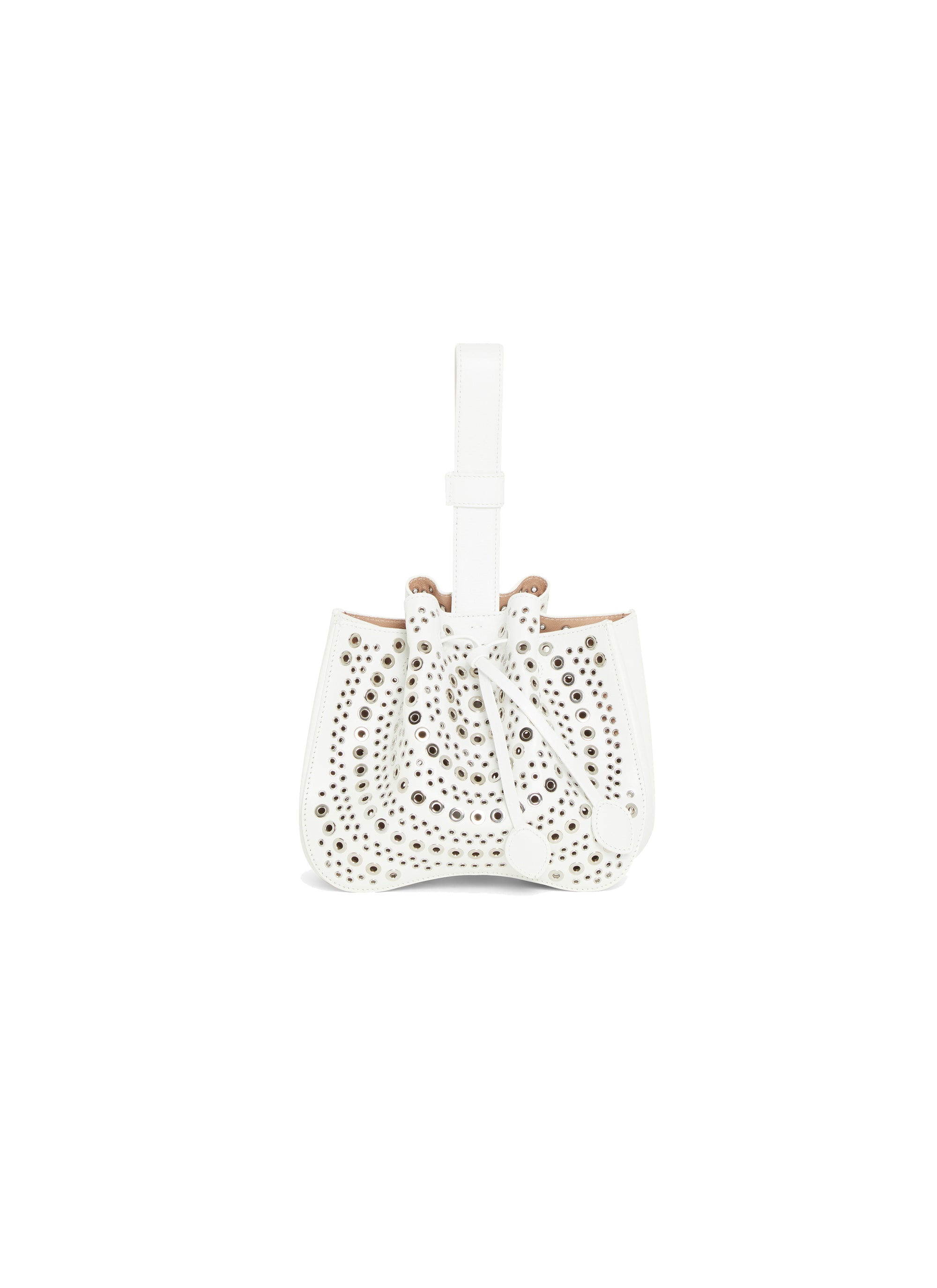 Small eyelet bag in leather - Optic White