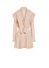 Long-sleeved dress with plumetis embroidery - Flesh