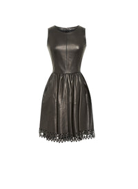 Robe ajourée sans manches plongée en cuir - Noir