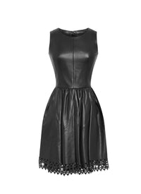Openwork sleeveless scuba dress in leather - Black intense