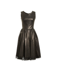 Sleeveless pleated leather scuba dress - Black