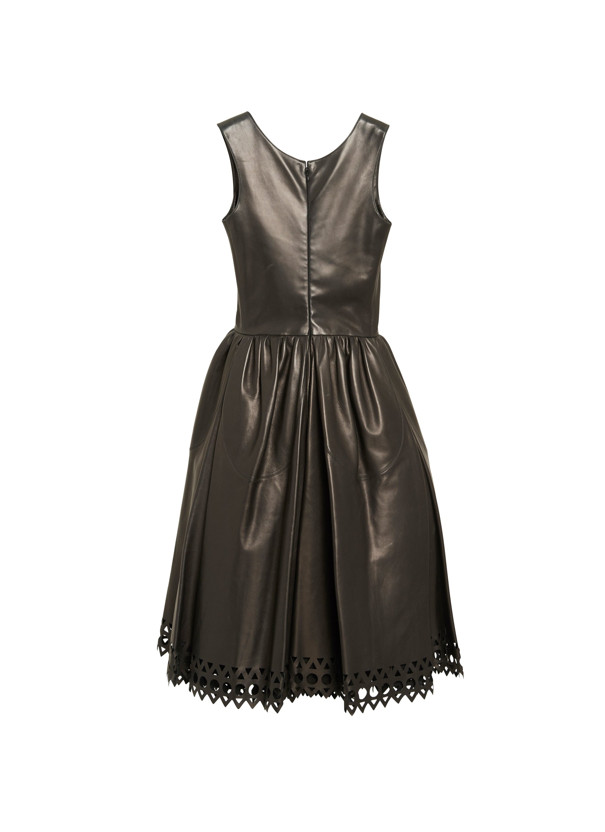 Sleeveless pleated leather scuba dress - Black intense