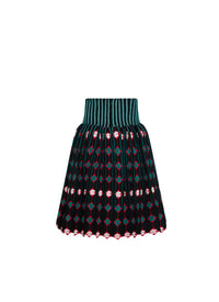 Patterned short skirt with contrasting waistband - Multicolour