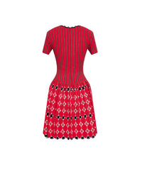 Short striped and patterned flared dress short sleeves - Multicolour Red