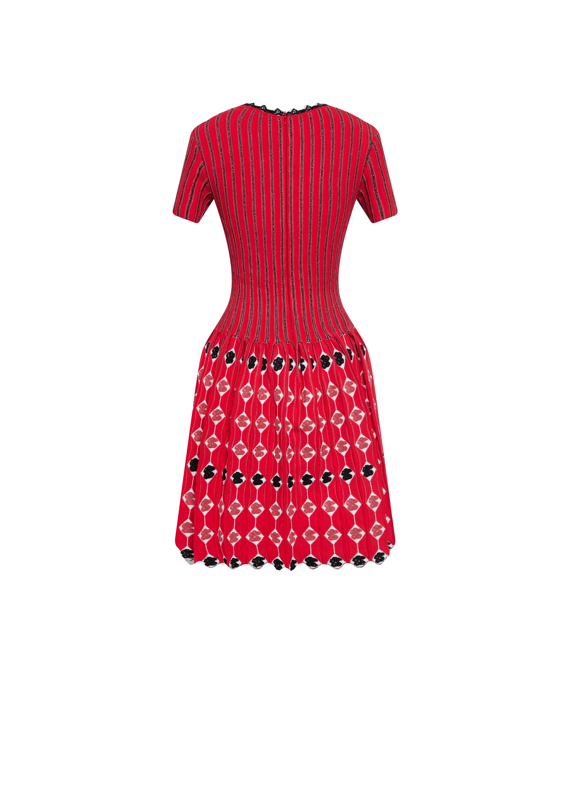 Short striped and patterned flared dress short sleeves - Multicolour Red