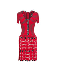 Short striped and patterned flared dress short sleeves - Multicolour Red