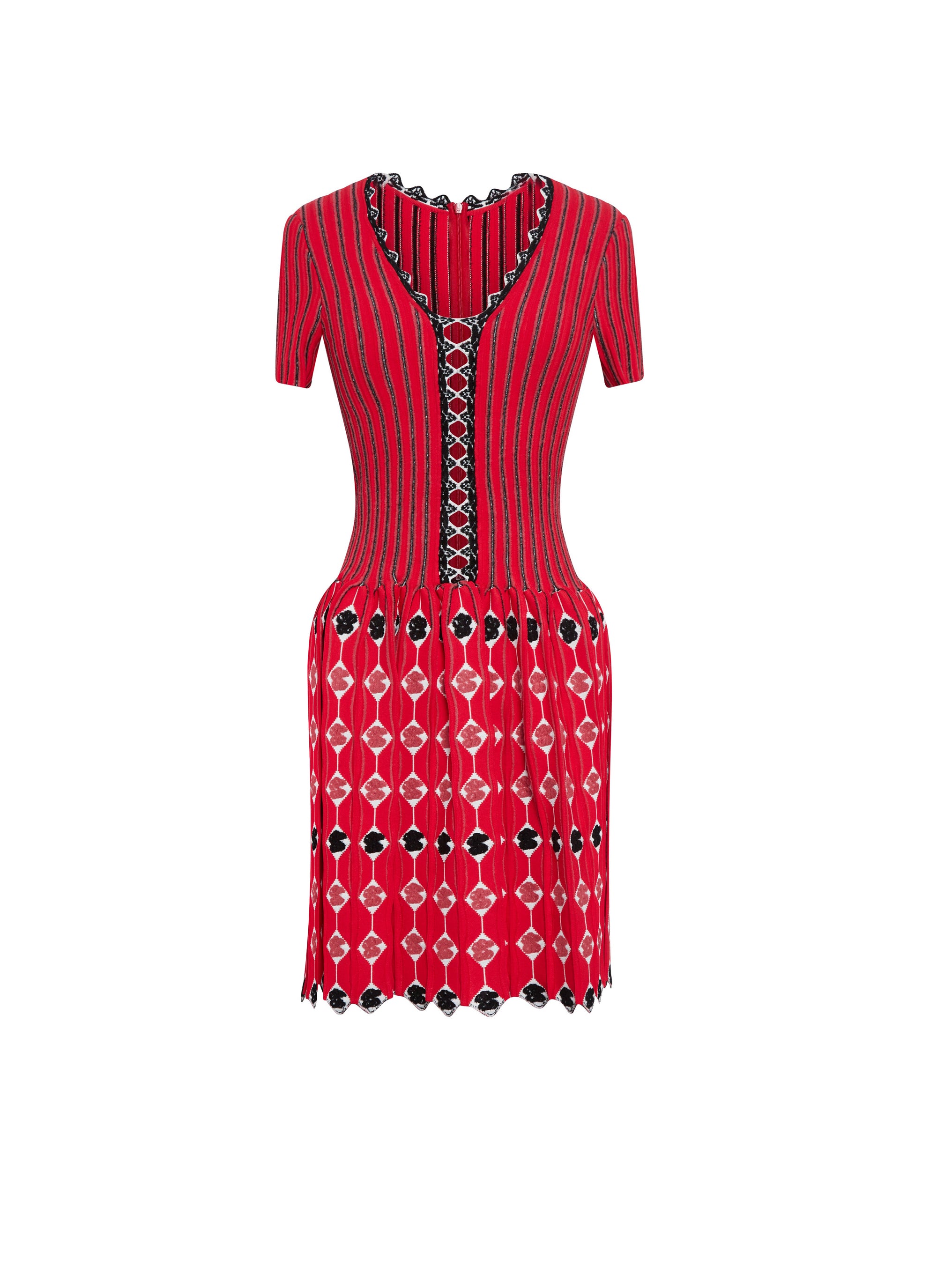 Short striped and patterned flared dress short sleeves - Multicolour Red