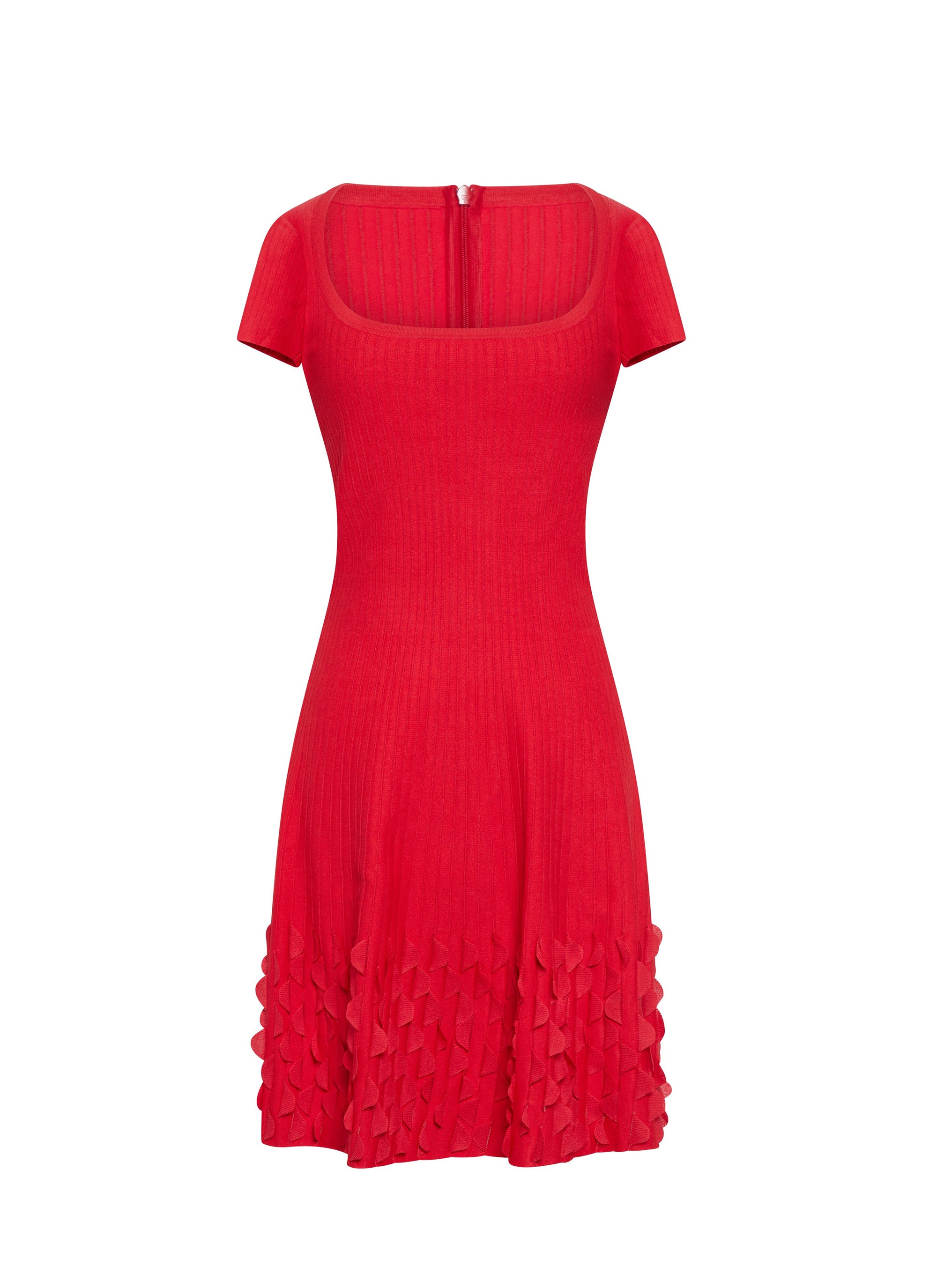 Short-sleeved dancer-neck dress - Scarlet