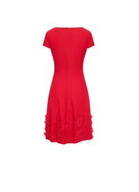 Short-sleeved dancer-neck dress - Scarlet