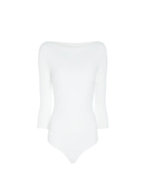 3/4 sleeve bodysuit with boat neck - White