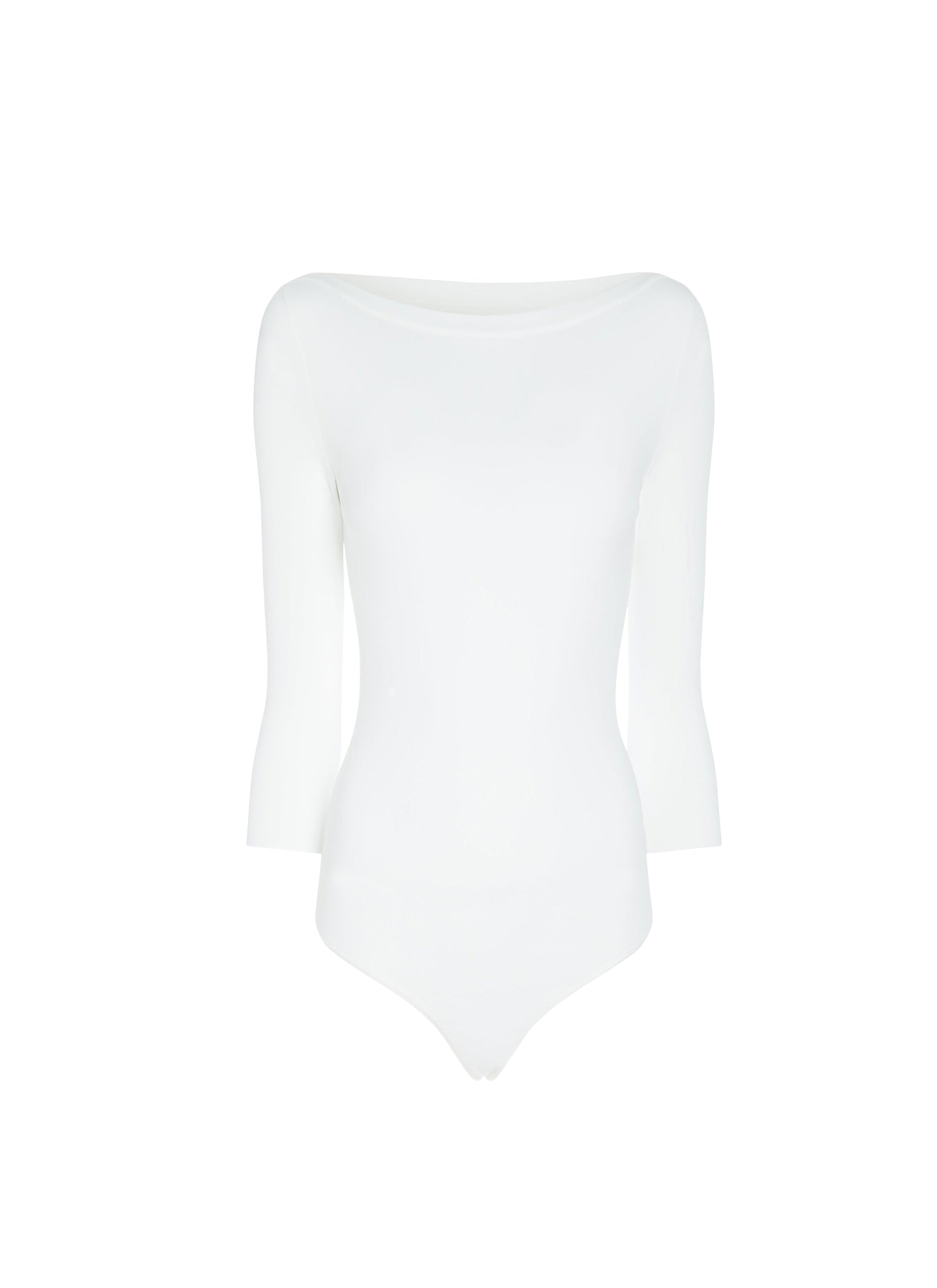 3/4 sleeve bodysuit with boat neck - White