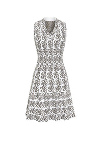 Mesh sleeveless Astragale v-neck dress - Flesh & Multicolour
