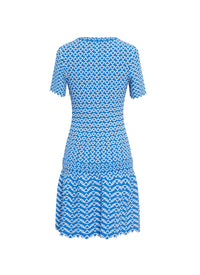 Fantasia short sleeved knitted dress - Blue & White