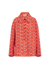 Button-down pea jacket with floral embroidery - Orange Sanguine