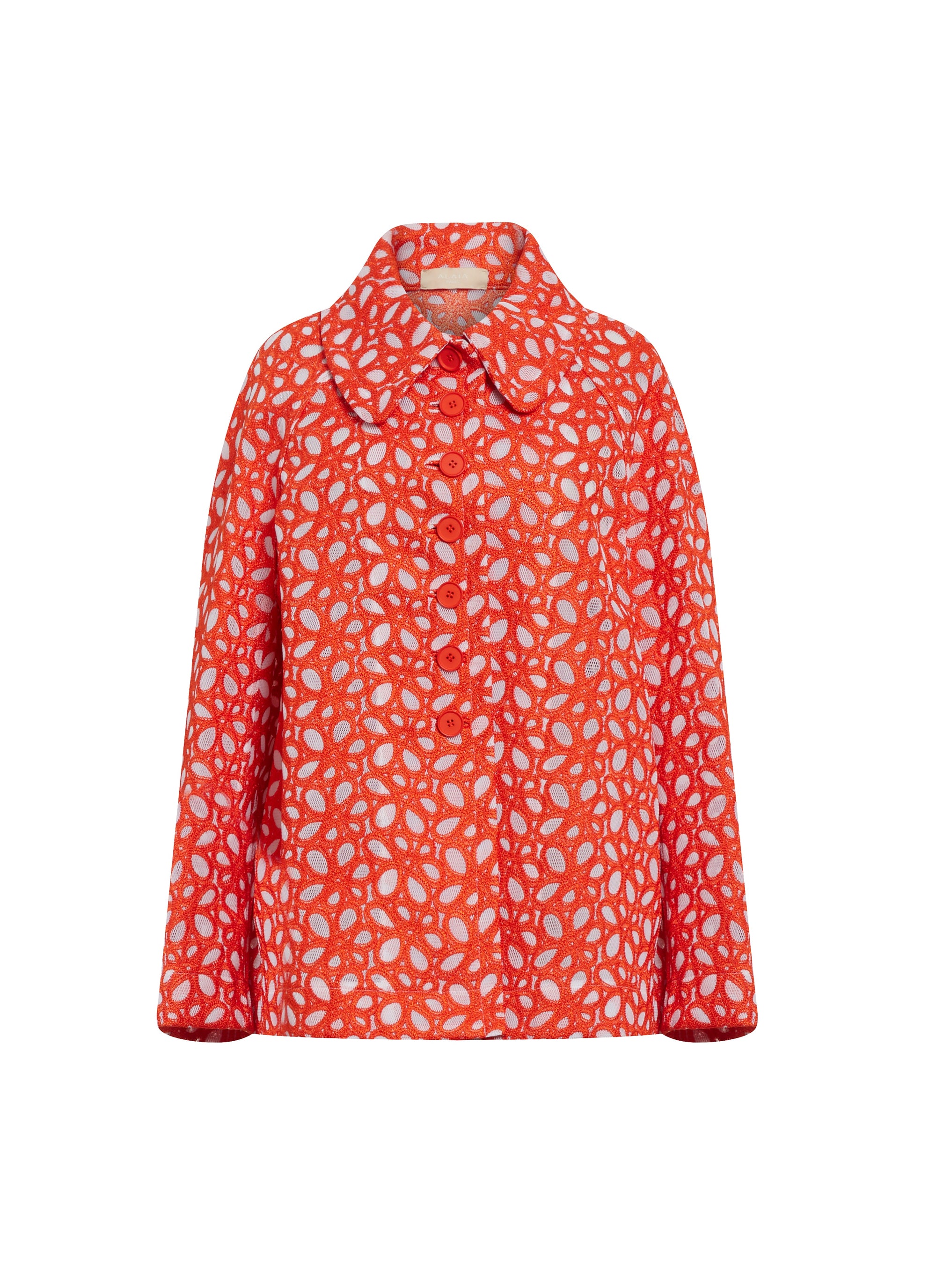Button-down pea jacket with floral embroidery - Orange Sanguine