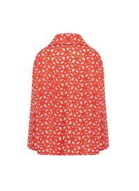Button-down pea jacket with floral embroidery - Orange Sanguine