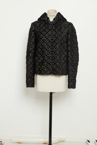 Wool embroidered hooded jacket - Black & White