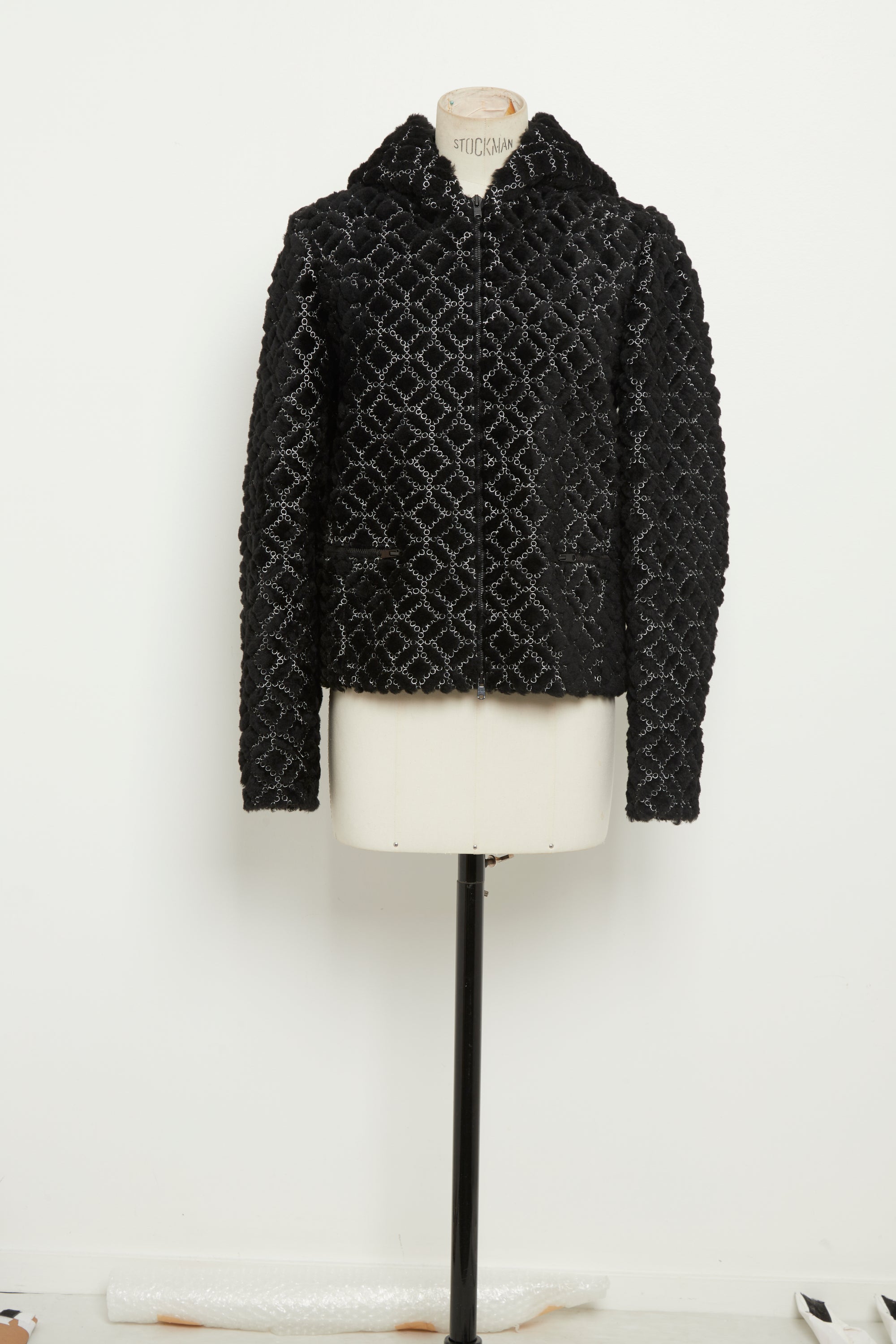 Wool embroidered hooded jacket - Black & White