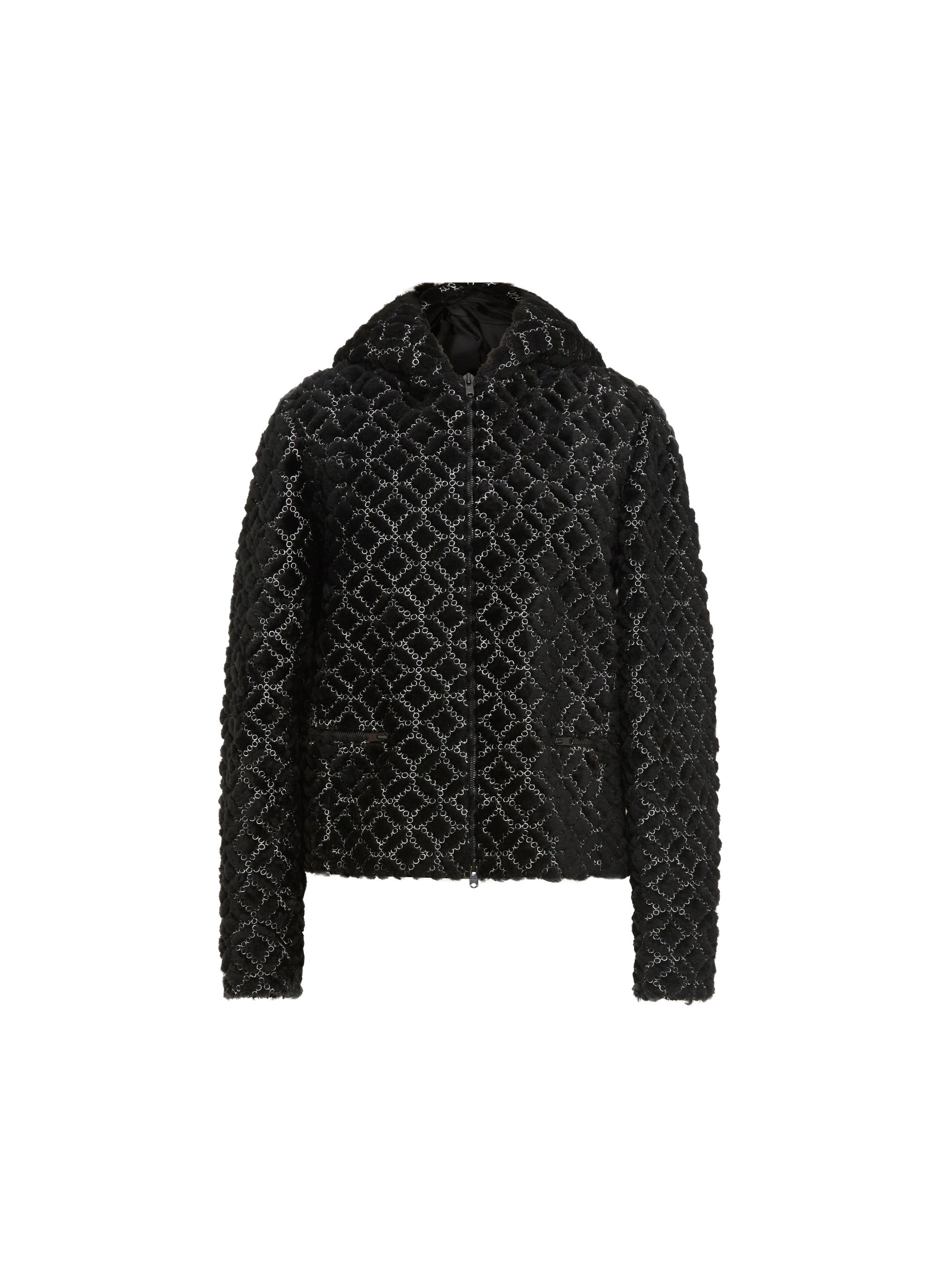 Wool embroidered hooded jacket - Black & White