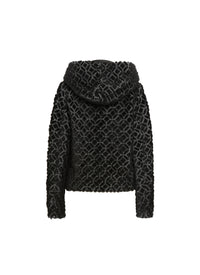 Wool embroidered hooded jacket - Black & White