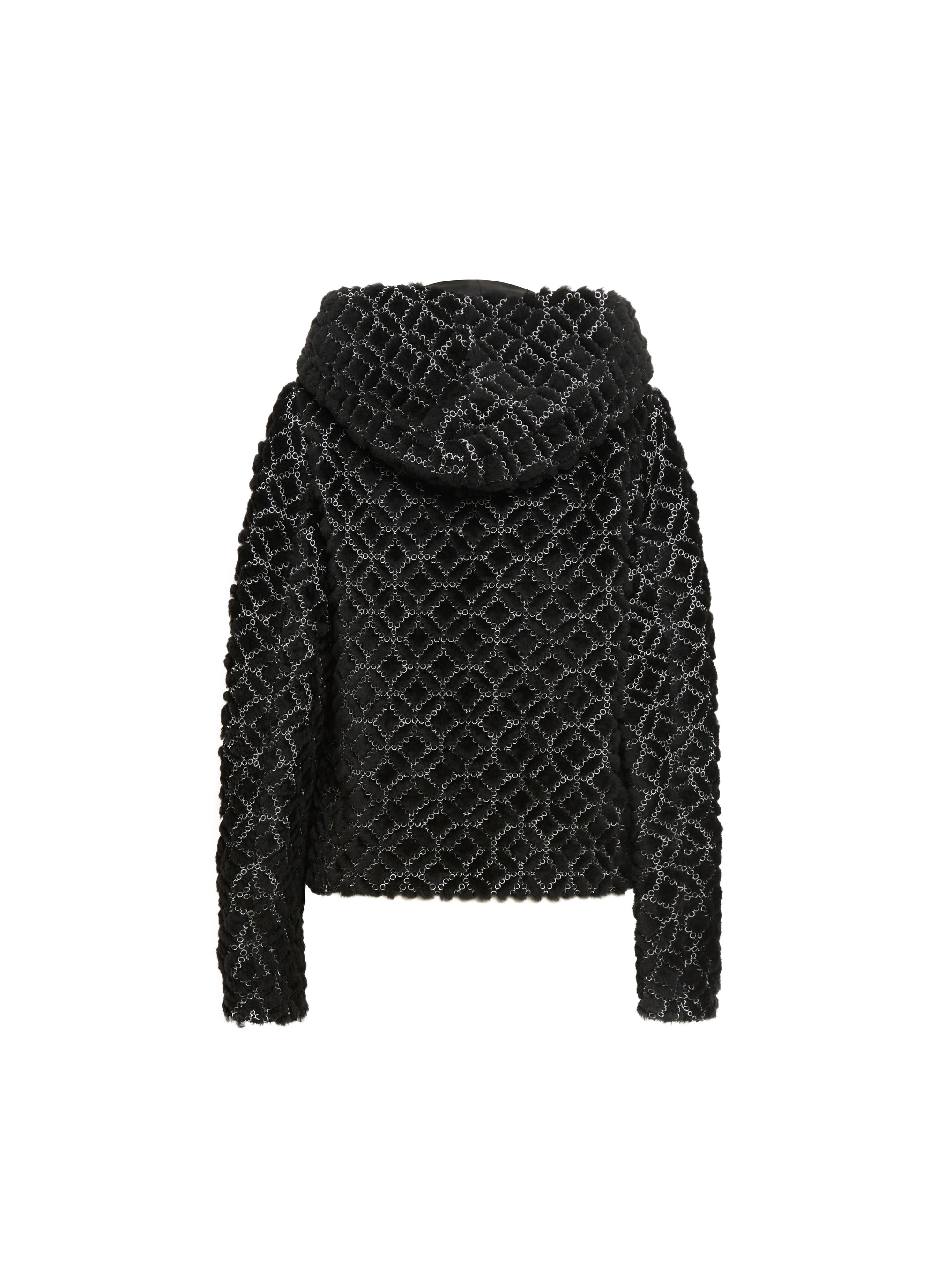 Wool embroidered hooded jacket - Black & White