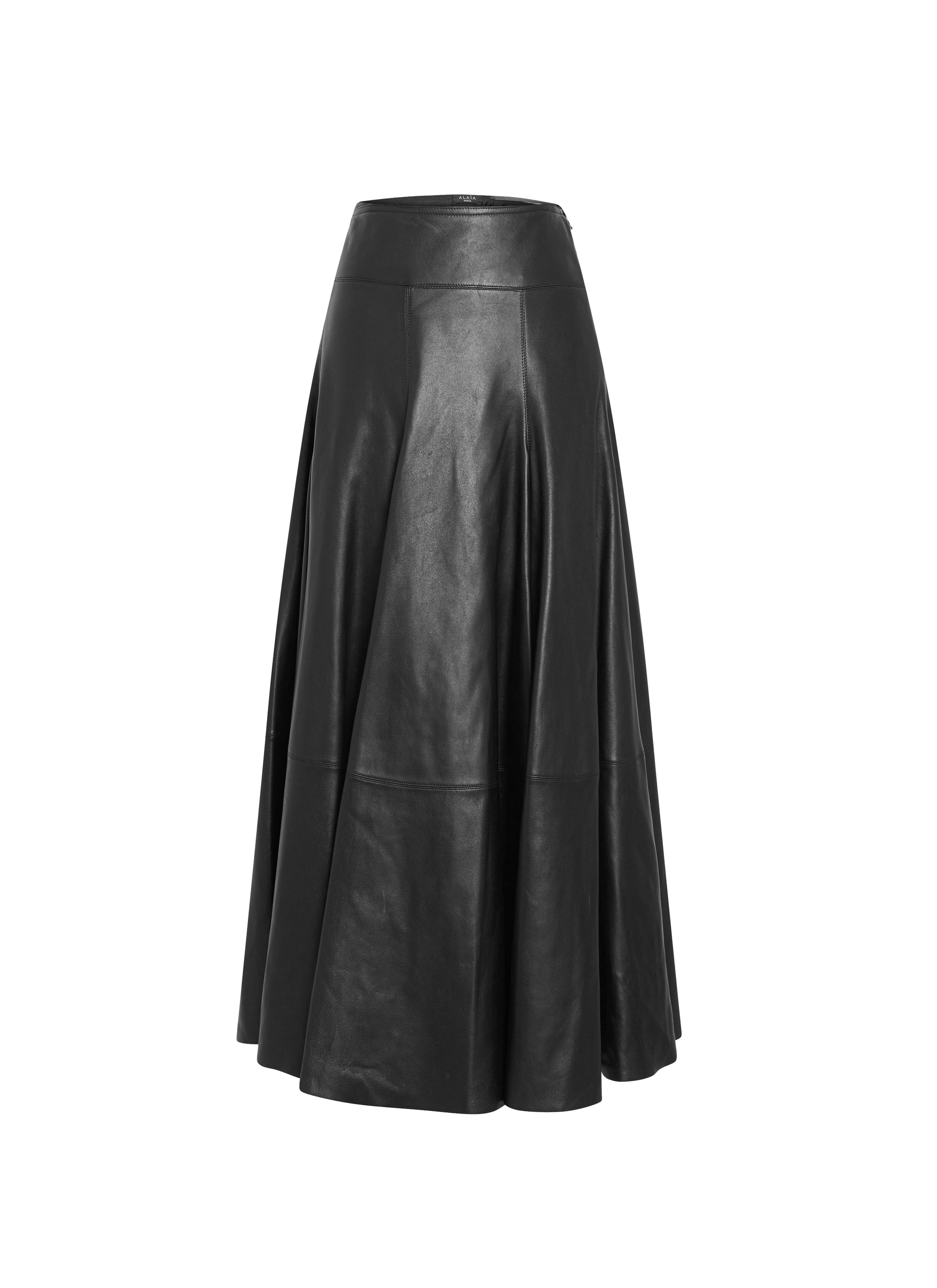 Long pleated skirt in leather - Black intense
