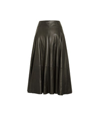 Long pleated skirt in leather - Black intense
